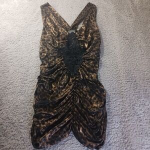 Dots Ruched Crochet Detail Leopard Sleeveless Party‎ Top Boho Mob Wife Womens XL